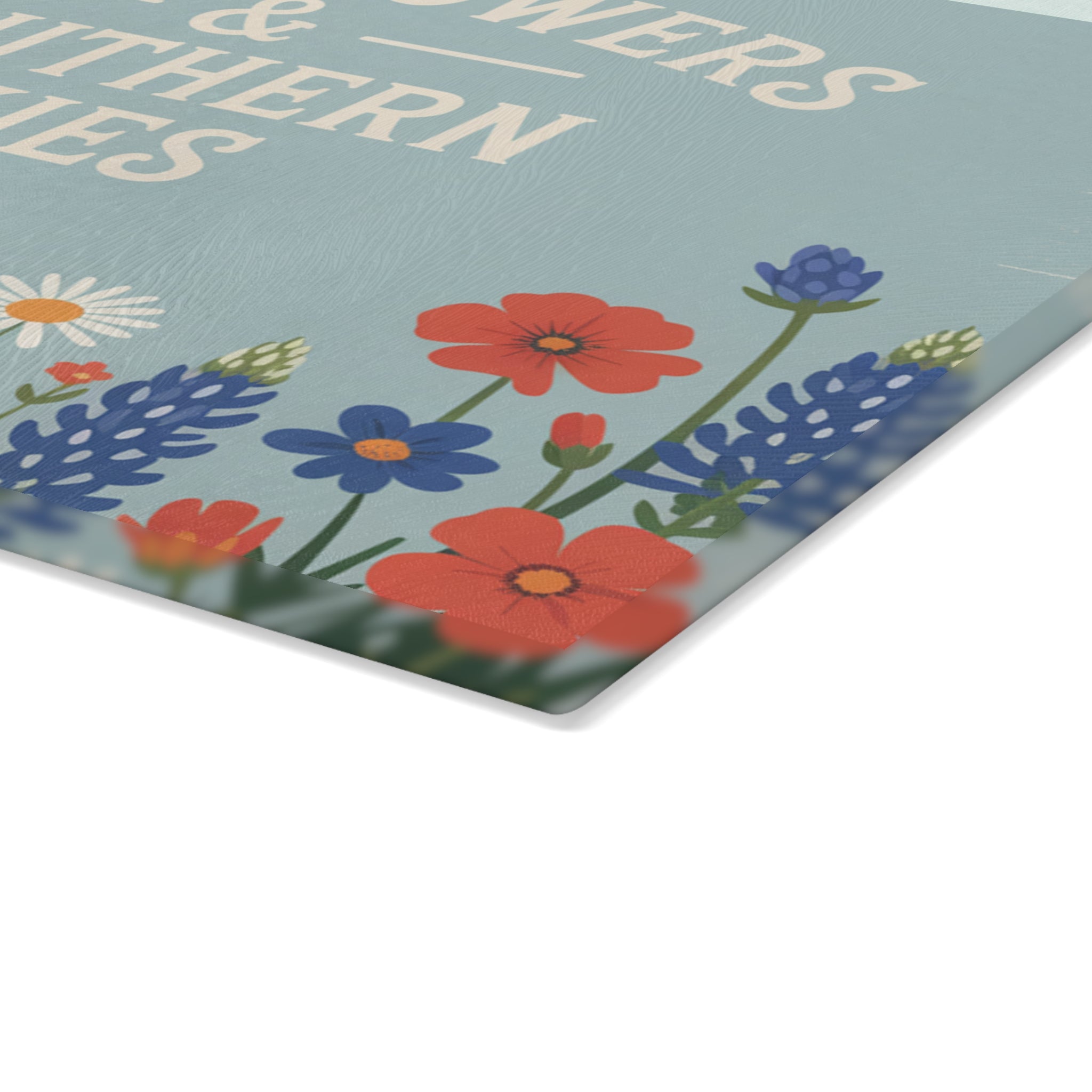 Wildflowers & Southern Skies Glass Cutting Board | Floral Kitchen Decor