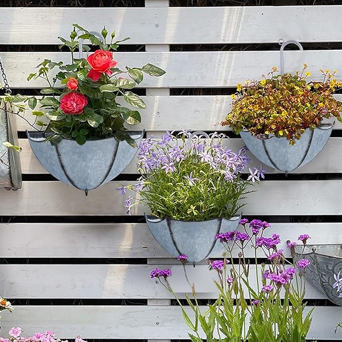 Galvanized Metal Umbrella Wall Planter – Set of 3