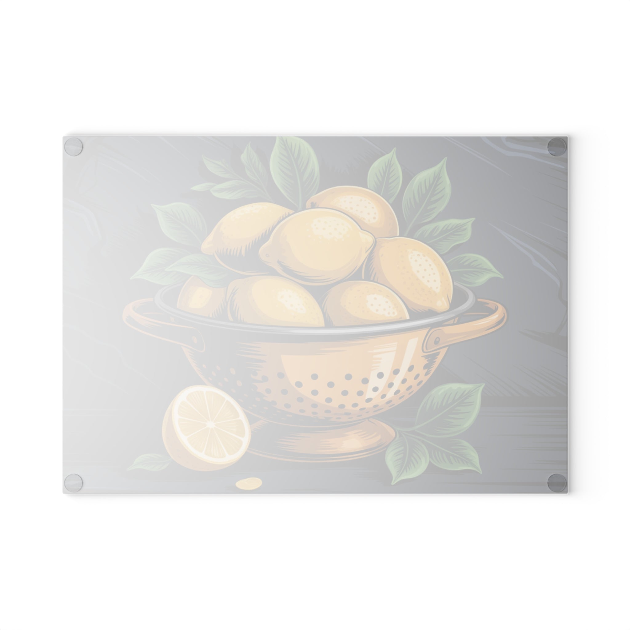 Lemon Colander Illustration Glass Cutting Board | Citrus Kitchen Decor