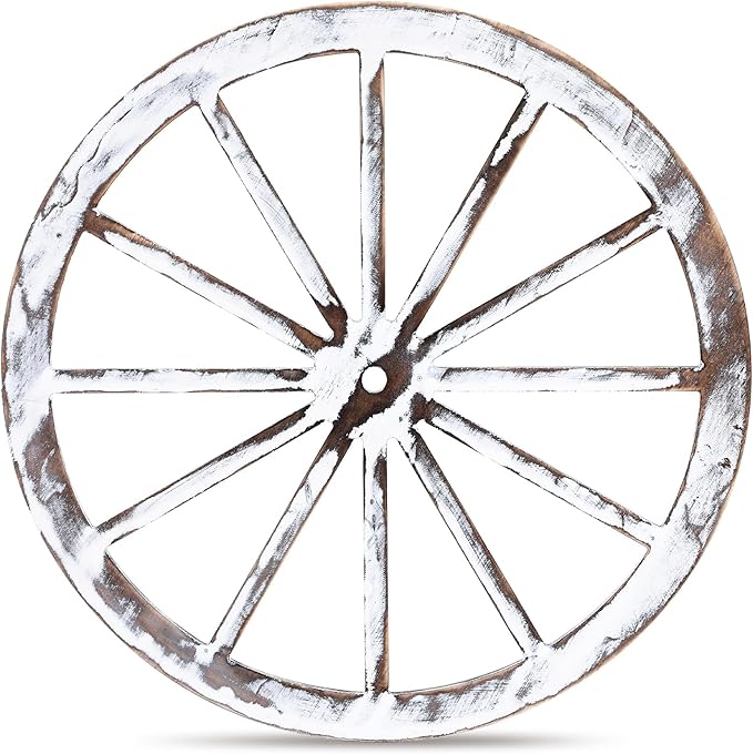 Decorative Wood Wagon Wheel – White, 30"