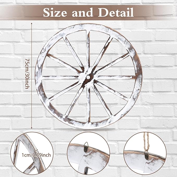 Decorative Wood Wagon Wheel – White, 30"