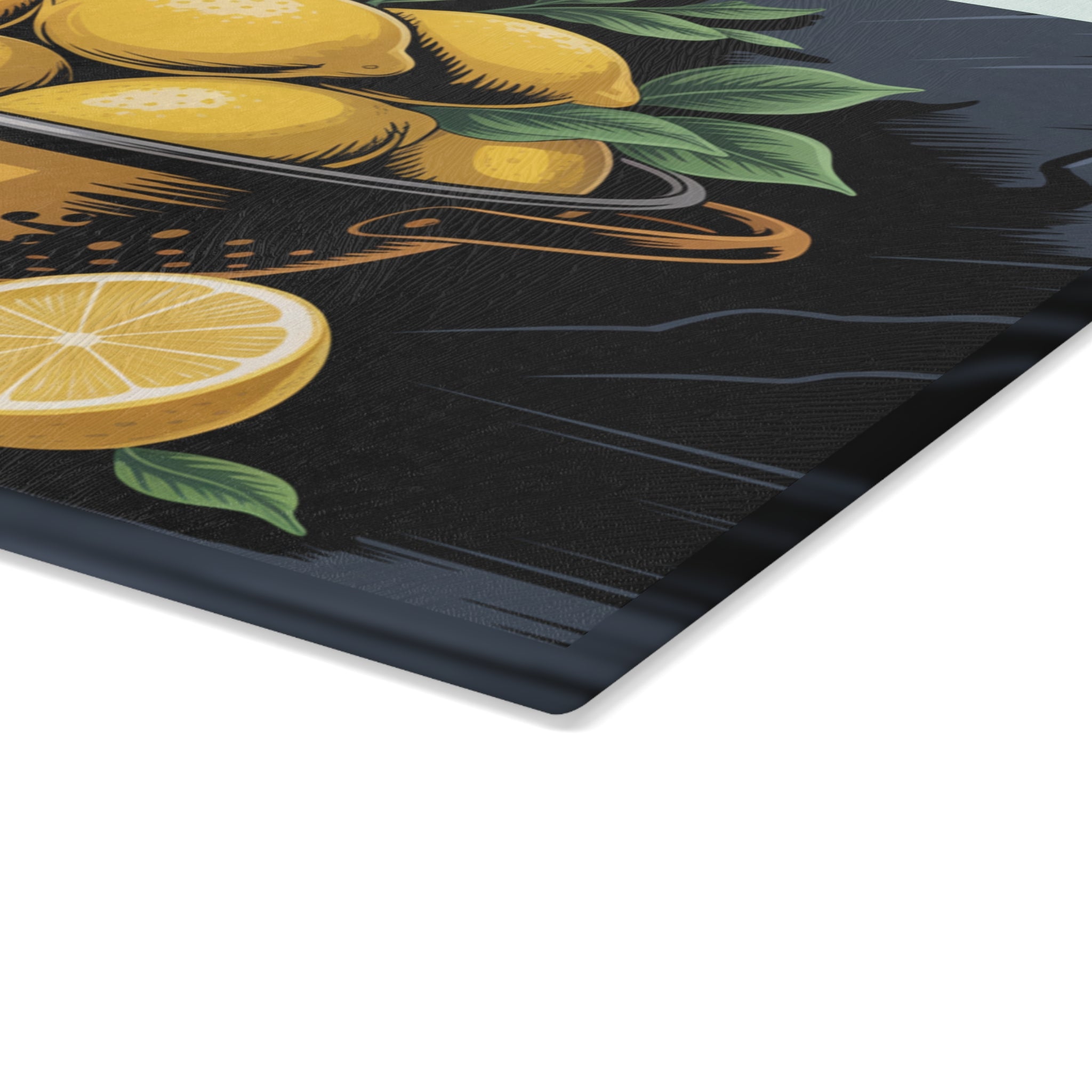 Lemon Colander Illustration Glass Cutting Board | Citrus Kitchen Decor
