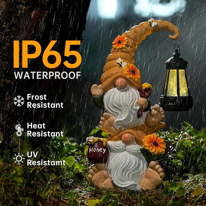 Large Solar Double Gnome Statue | Outdoor Lawn & Patio Decor