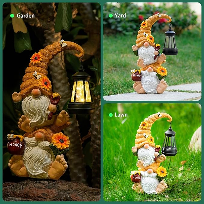 Large Solar Double Gnome Statue | Outdoor Lawn & Patio Decor