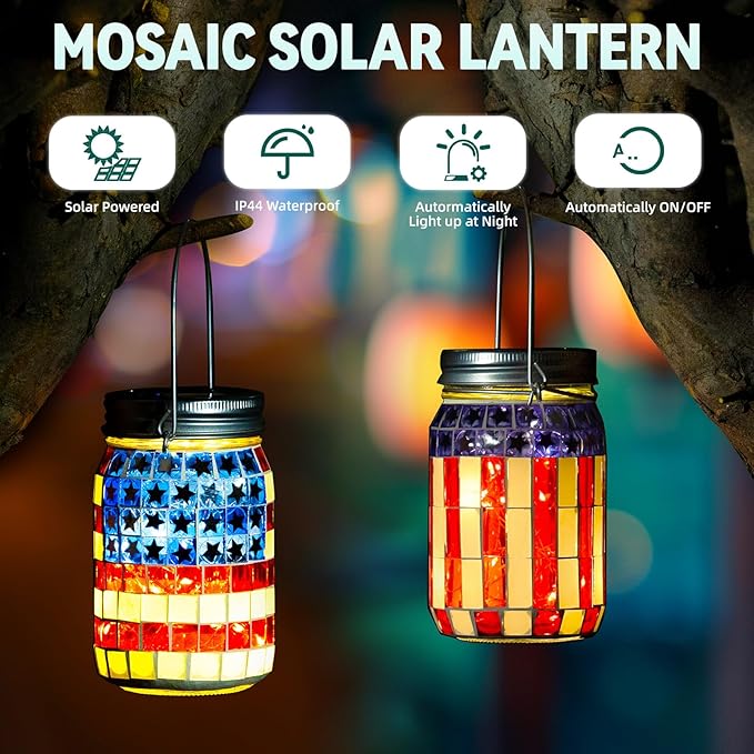 Mosaic Solar Lanterns – Patriotic Set of 2