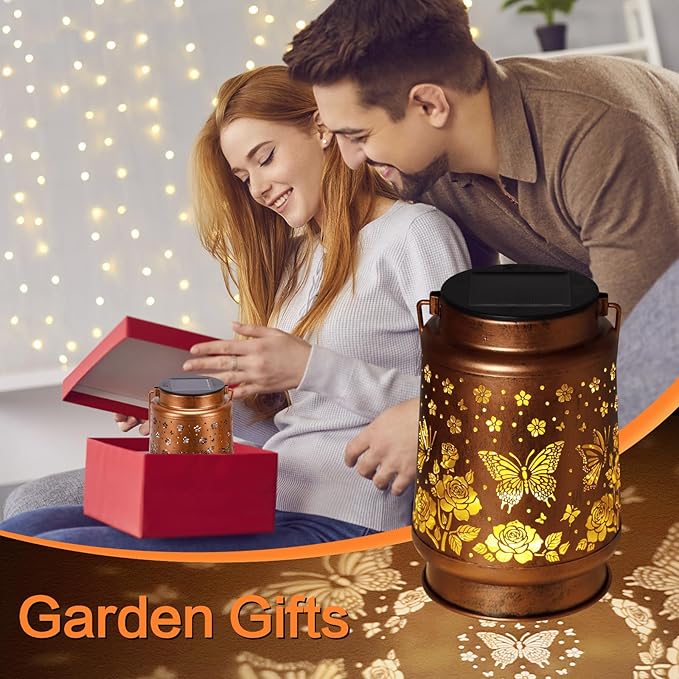 Solar Butterfly & Rose Hanging Lantern | Outdoor Garden Decor