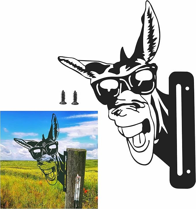 Peeping Donkey Metal Garden Fence Decor