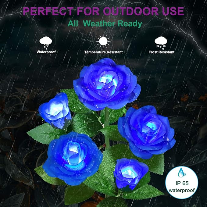 Solar Rose Flower Stake Lights Outdoor - Blue (1 Pack)