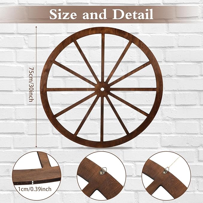 Decorative Wood Wagon Wheel – Brown, 30"
