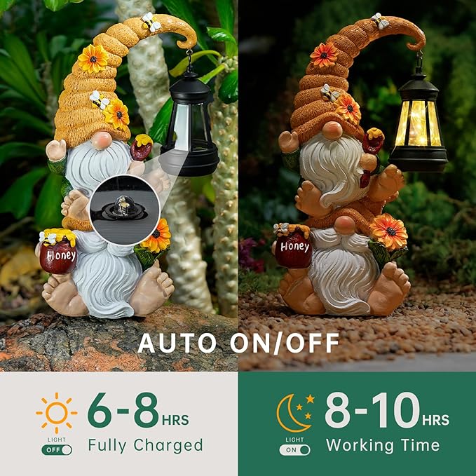 Large Solar Double Gnome Statue | Outdoor Lawn & Patio Decor