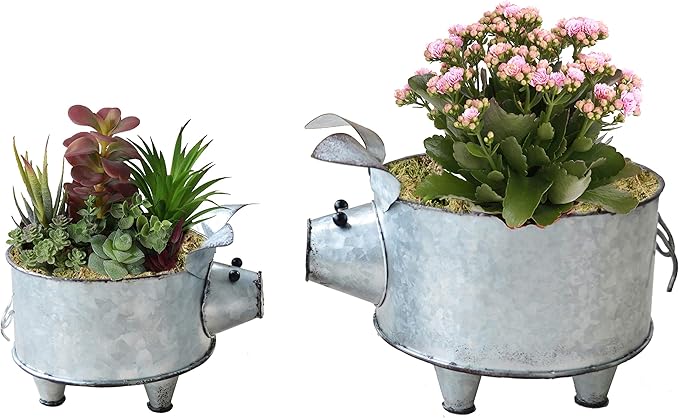 Galvanized Metal Pig Planter Set of 2