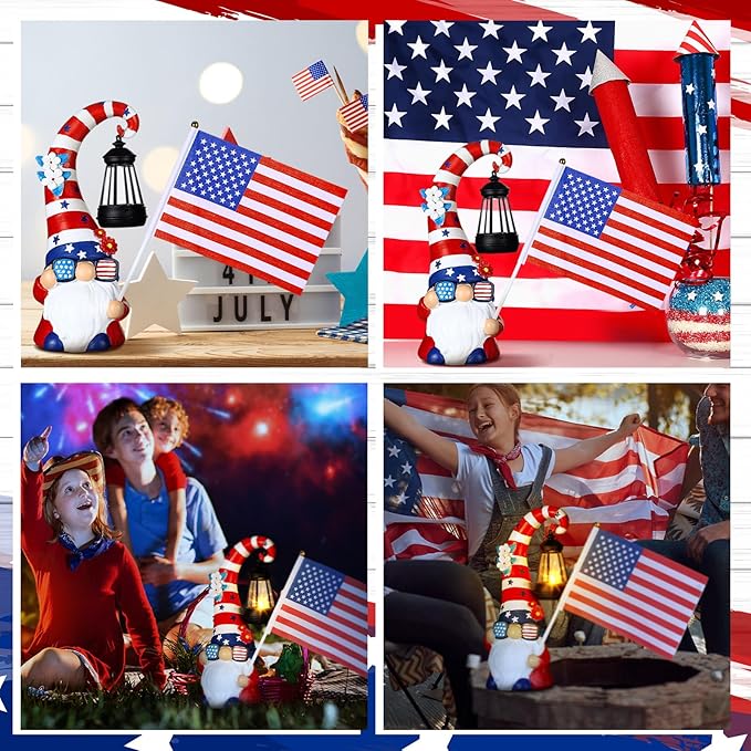 Patriotic 4th of July Solar Gnome Outdoor Figurine Light
