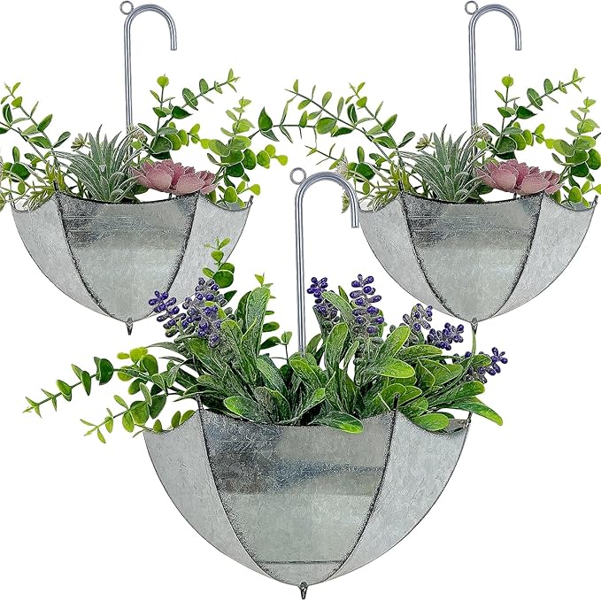 Galvanized Metal Umbrella Wall Planter – Set of 3