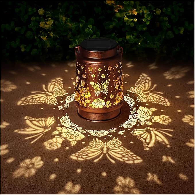 Solar Butterfly & Rose Hanging Lantern | Outdoor Garden Decor