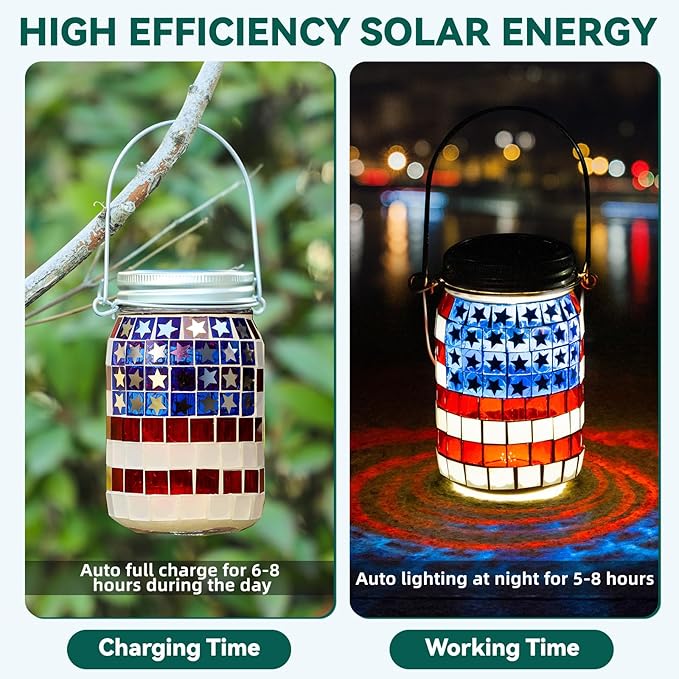 Mosaic Solar Lanterns – Patriotic Set of 2