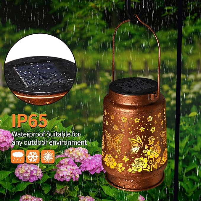 Solar Butterfly & Rose Hanging Lantern | Outdoor Garden Decor