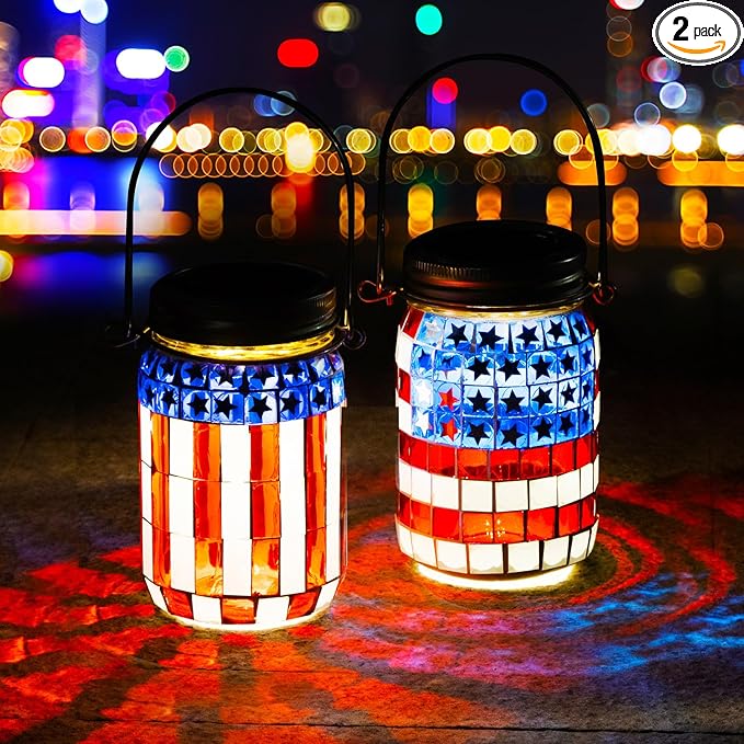 Mosaic Solar Lanterns – Patriotic Set of 2