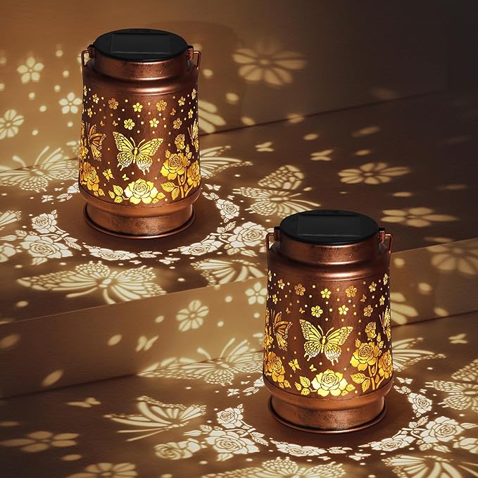 Solar Butterfly & Rose Hanging Lantern | Outdoor Garden Decor