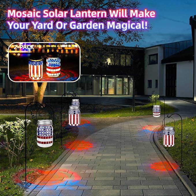 Mosaic Solar Lanterns – Patriotic Set of 2
