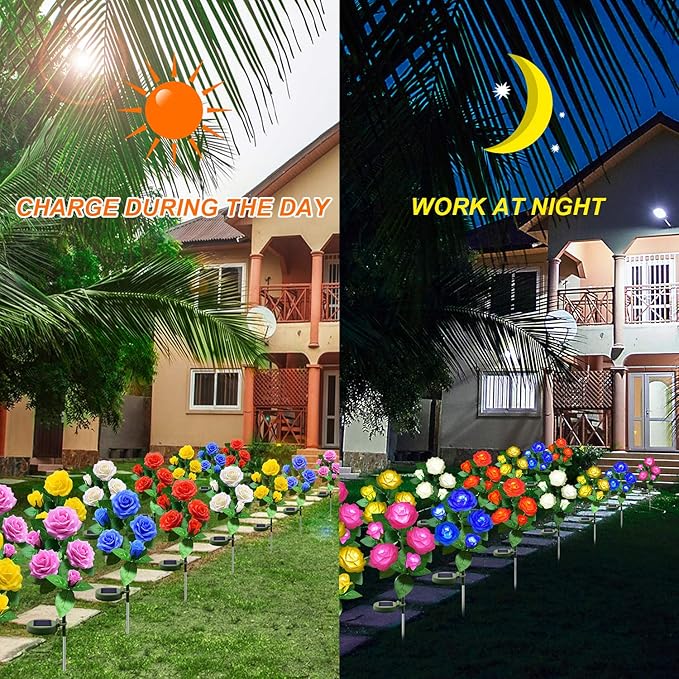 Solar Rose Flower Stake Lights Outdoor - Blue (1 Pack)