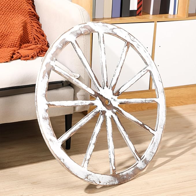 Decorative Wood Wagon Wheel – White, 30"