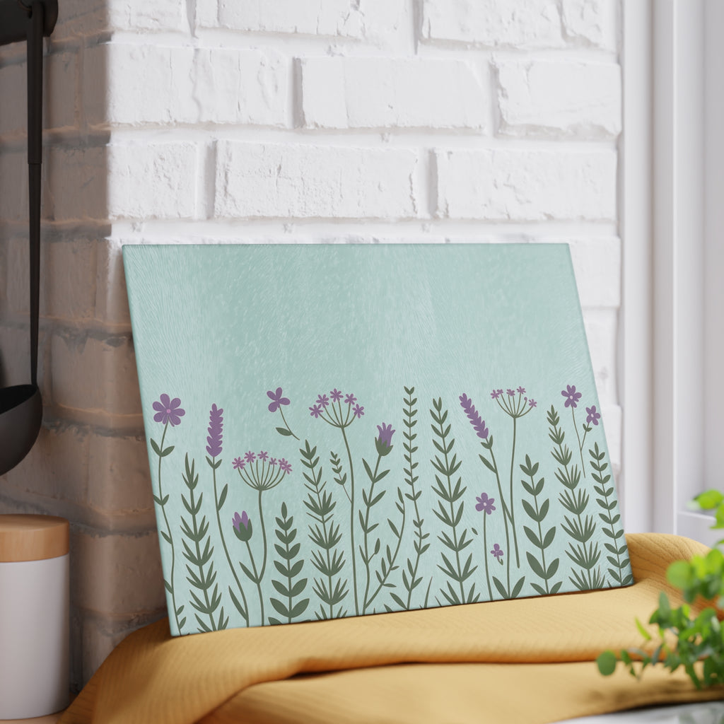 Lavender Wildflower Glass Cutting Board | Floral Kitchen Decor