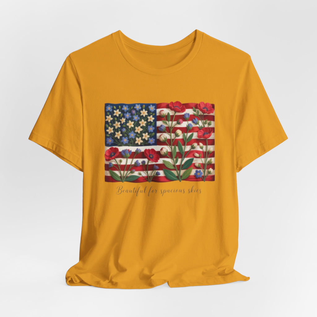 Patriotic Floral Flag T-Shirt — "Beautiful for Generations" Graphic Tee