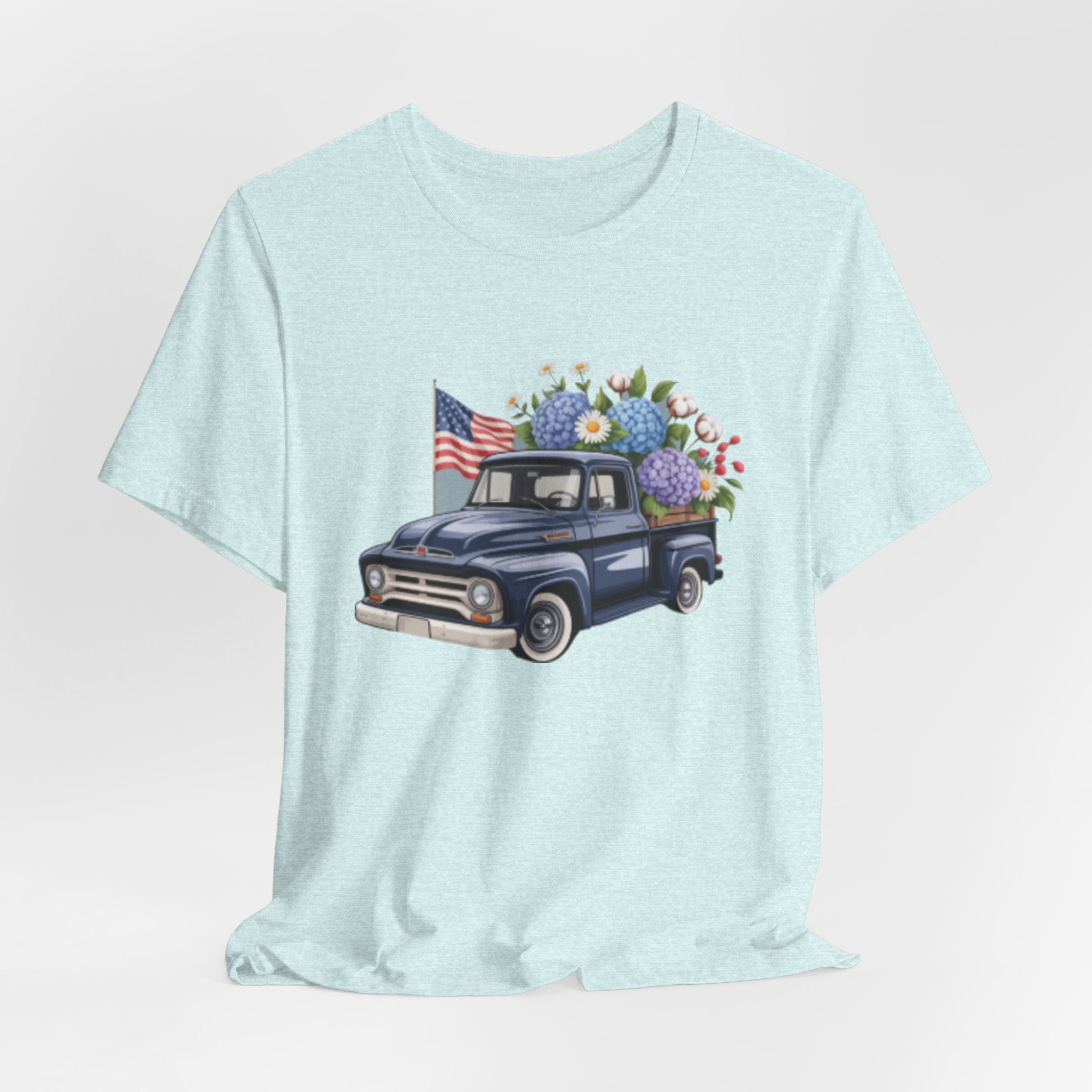 Vintage Truck American Flag & Floral Bouquet Tee