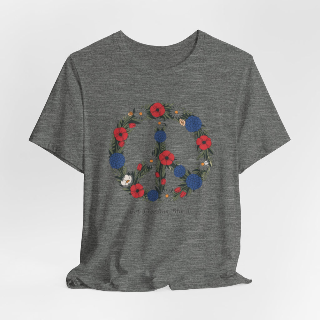 Floral Peace Sign Fourth of July T-Shirt | Red Blue flowers, Let Freedom Bloom