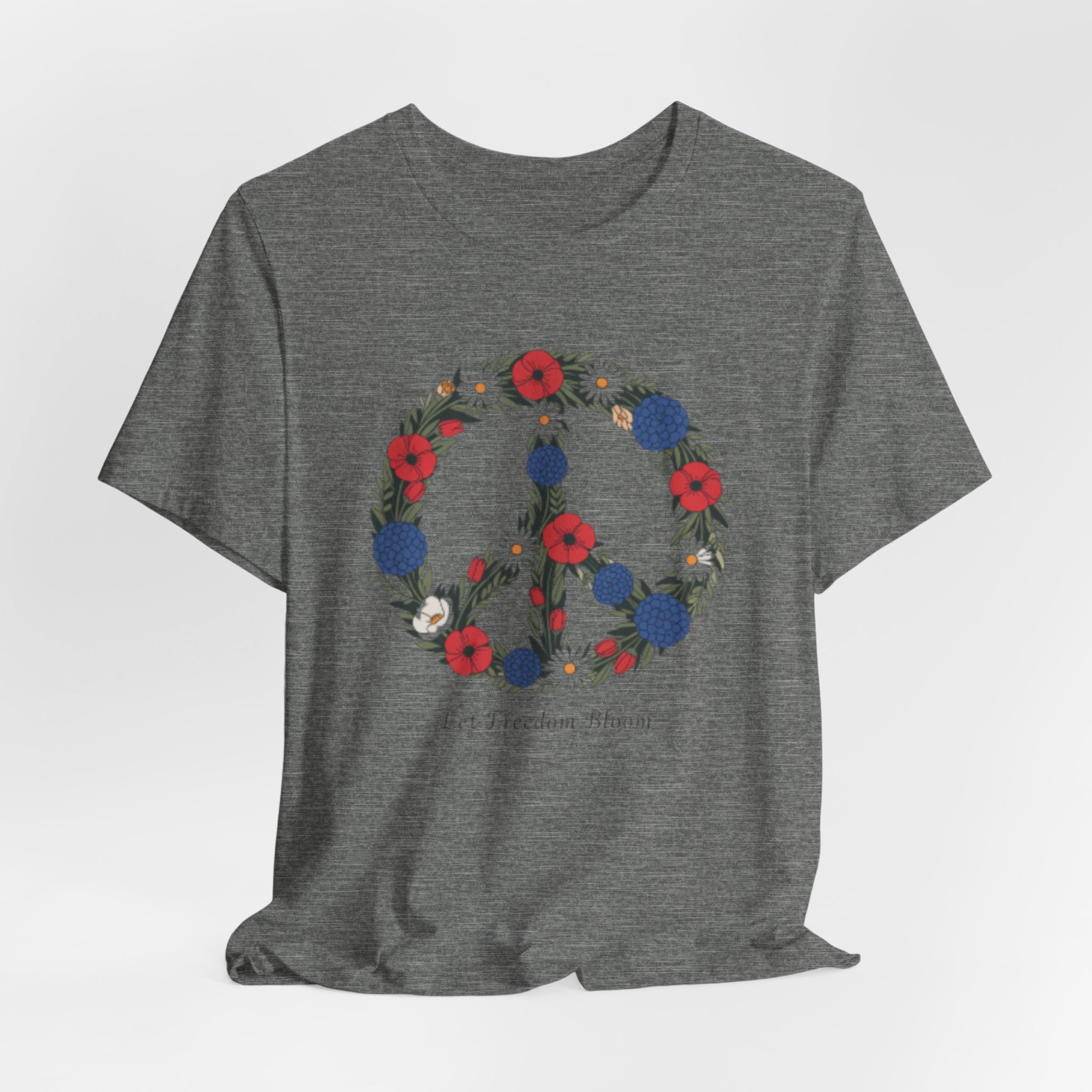 Floral Peace Sign Fourth of July T-Shirt | Red Blue flowers, Let Freedom Bloom