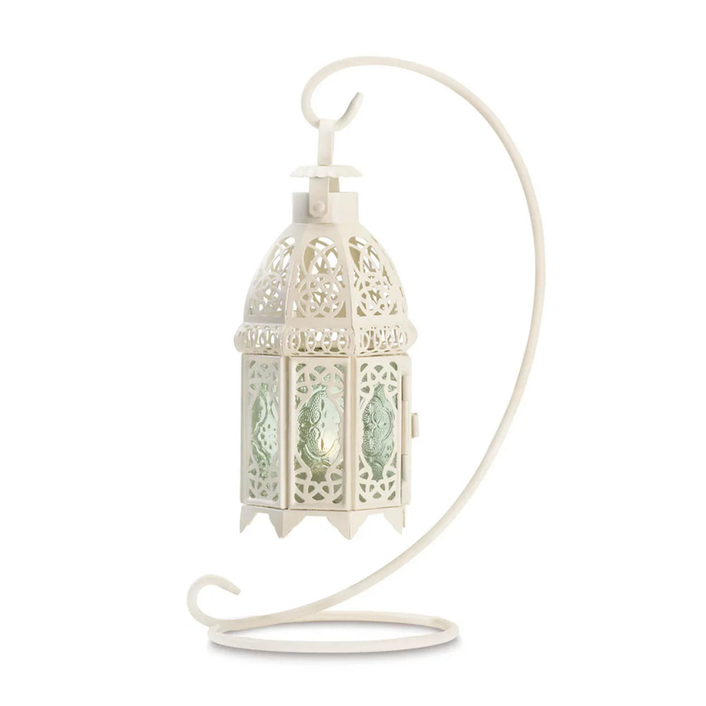 White Vintage Metal Candle Lantern with Stand