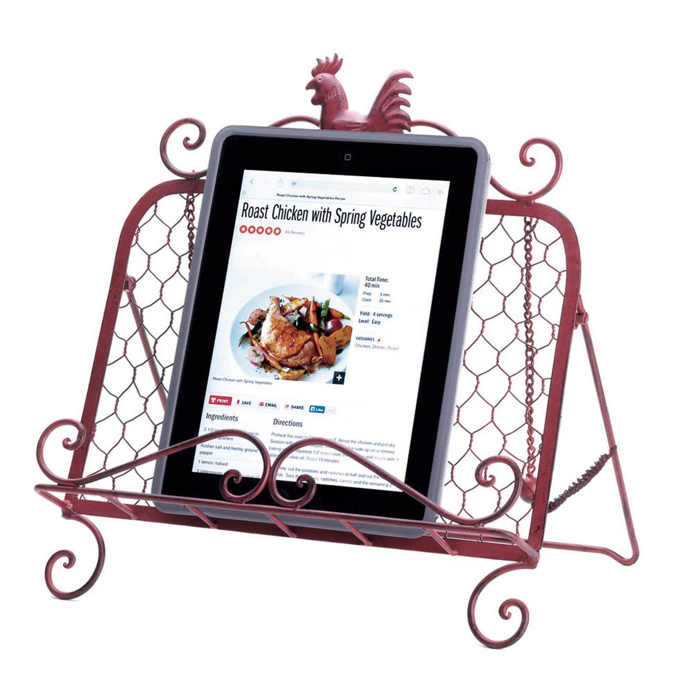 Red Rooster Cookbook Stand – Farmhouse Iron Book Holder