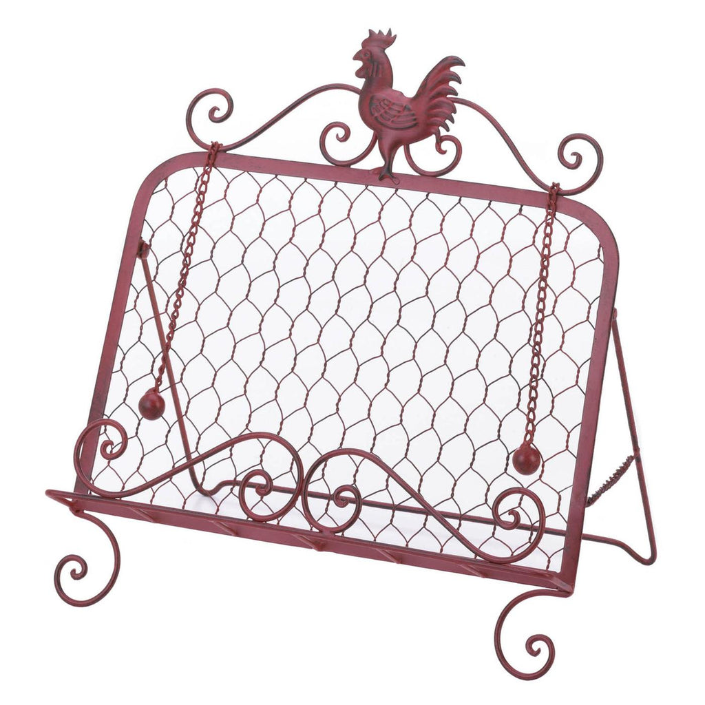 Red Rooster Cookbook Stand – Farmhouse Iron Book Holder