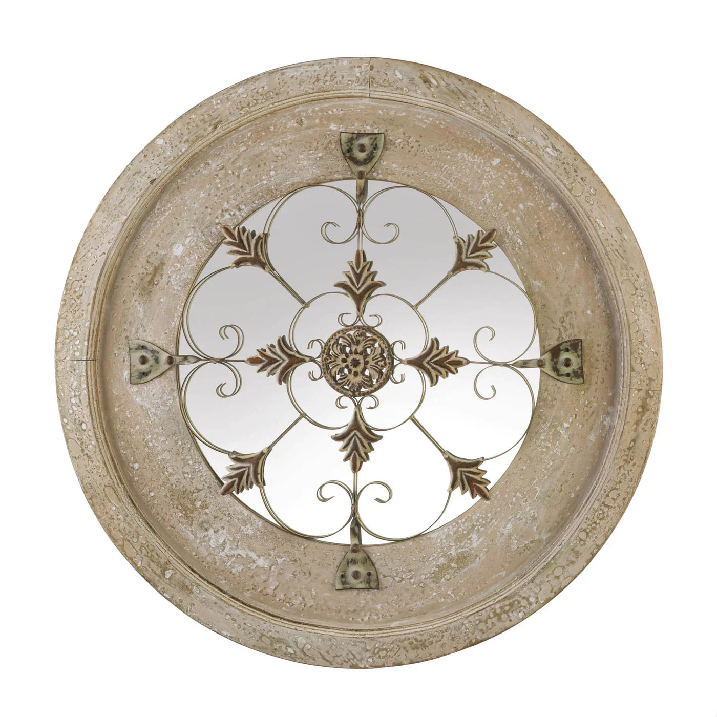 Round Farmhouse Wall Mirror – Whitewash Wood & Iron