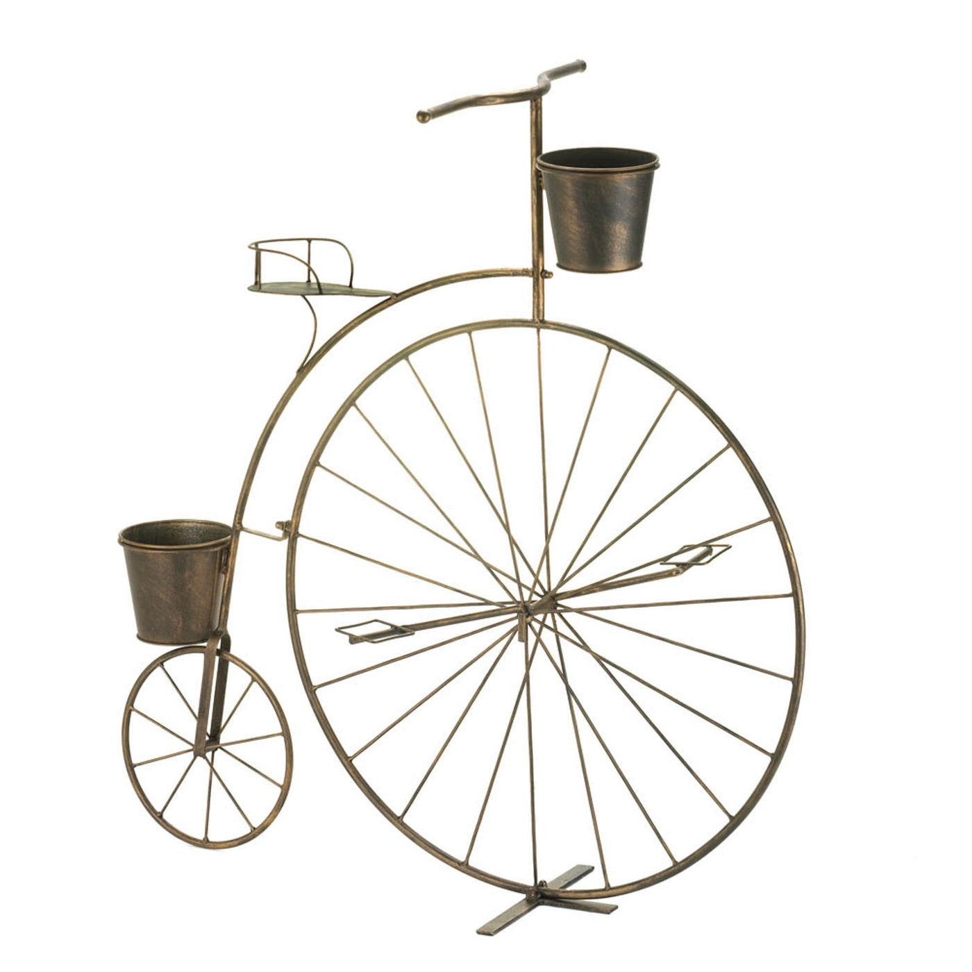 Old-Fashioned High-Wheel Bicycle Plant Stand – 3-Pail Iron Garden Accent