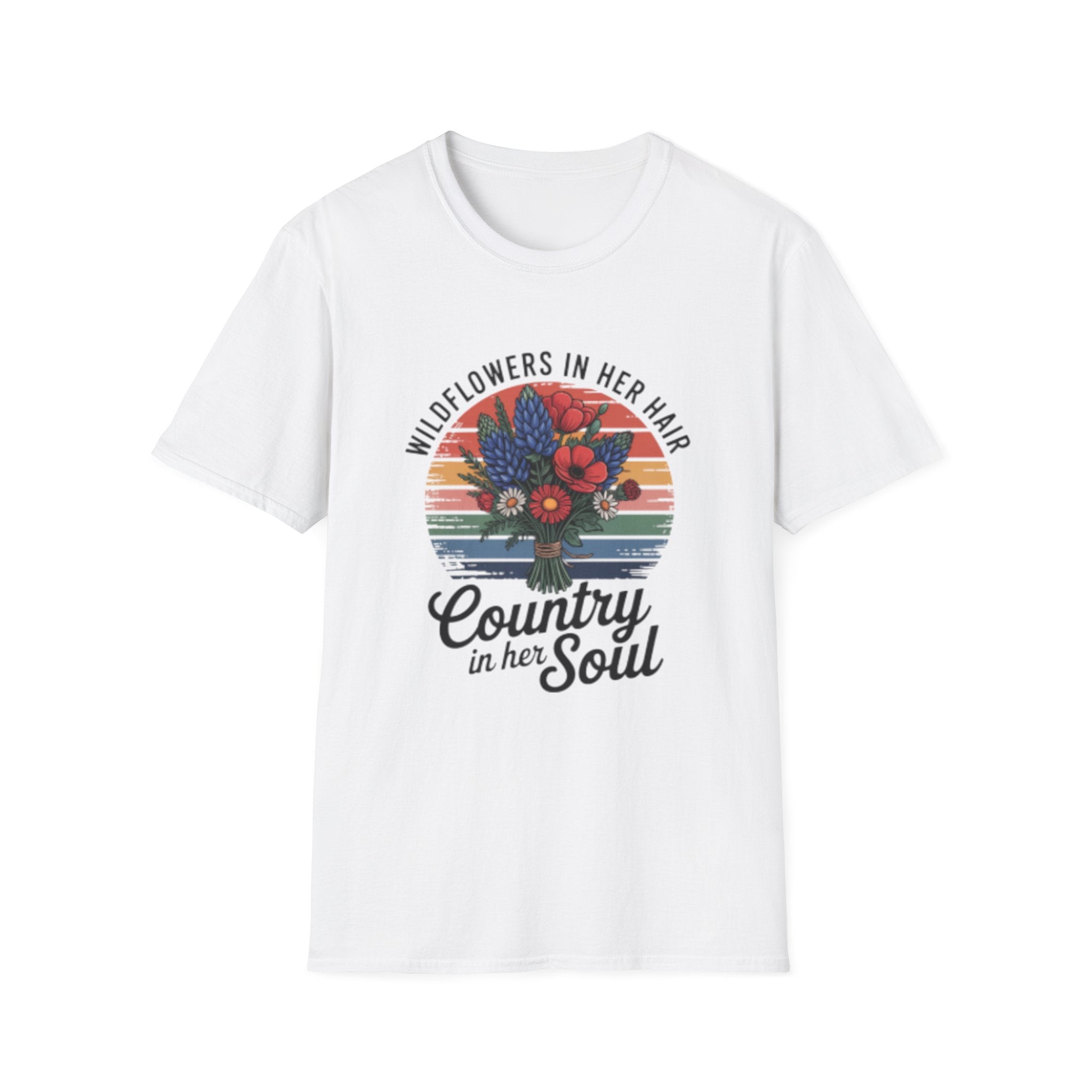 Wildflowers In Her Hair T-Shirt | Country In Her Soul Floral Retro