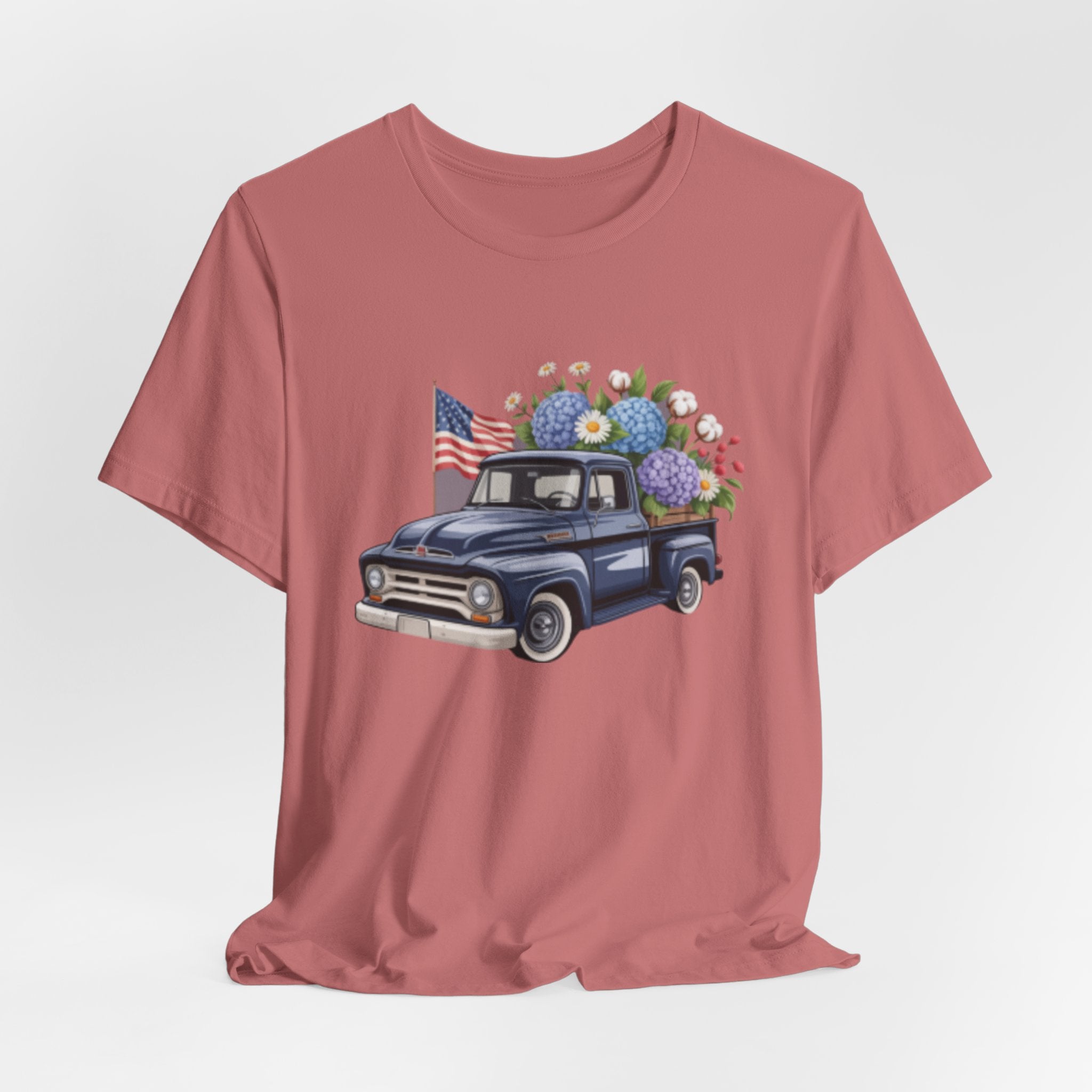 Vintage Truck American Flag & Floral Bouquet Tee