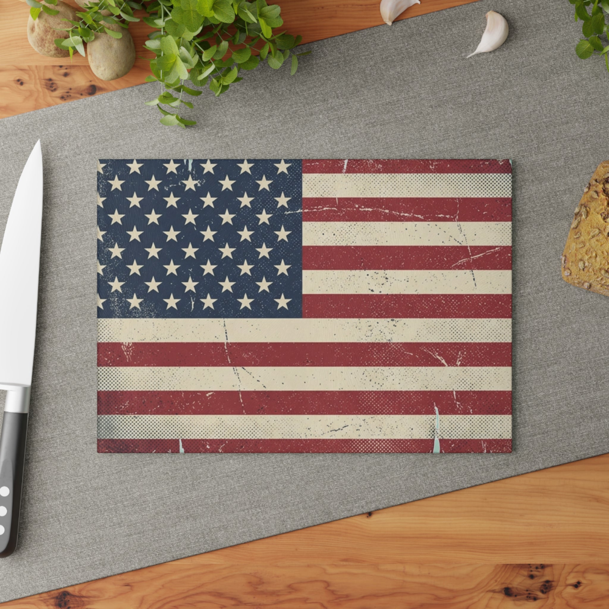 Distressed American Flag Americana Glass Cutting Board | Patriotic Kitchen Decor