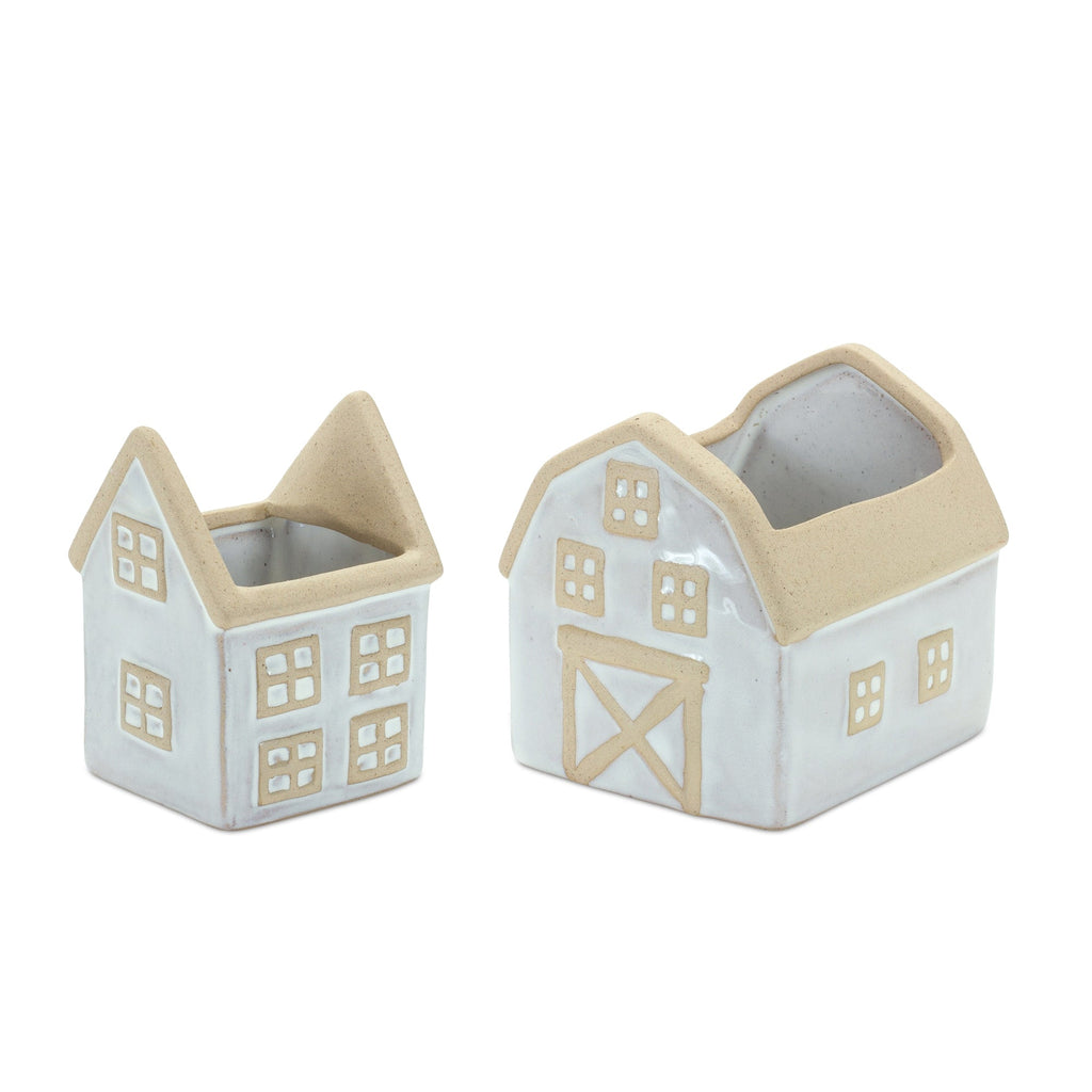 Porcelain House & Barn Planter Set