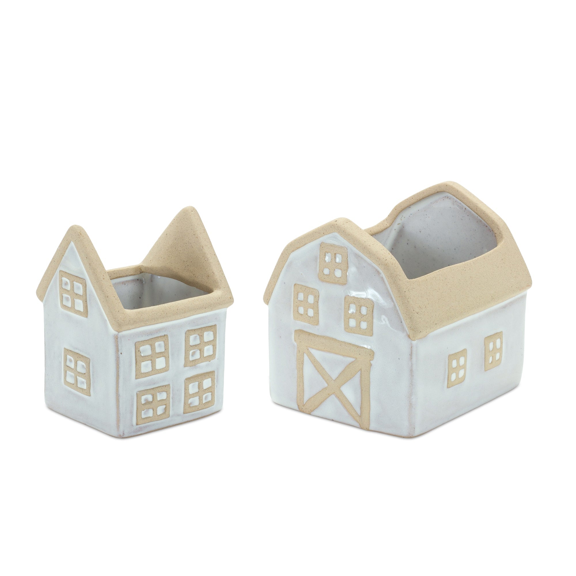 Porcelain House & Barn Planter Set