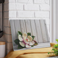 Magnolia Floral Glass Cutting Board | White Wood Plank Background