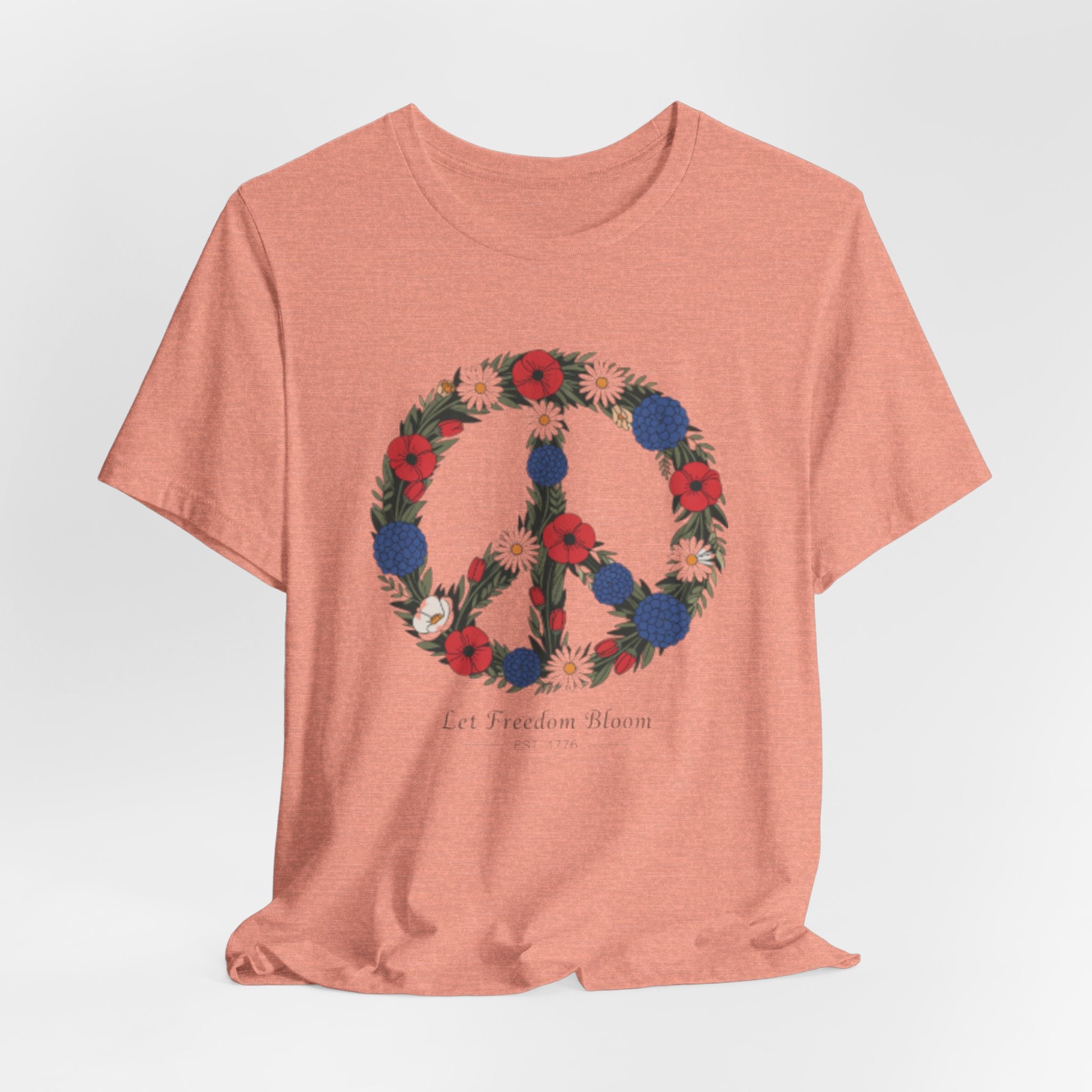 Floral Peace Sign Fourth of July T-Shirt | Red Blue flowers, Let Freedom Bloom
