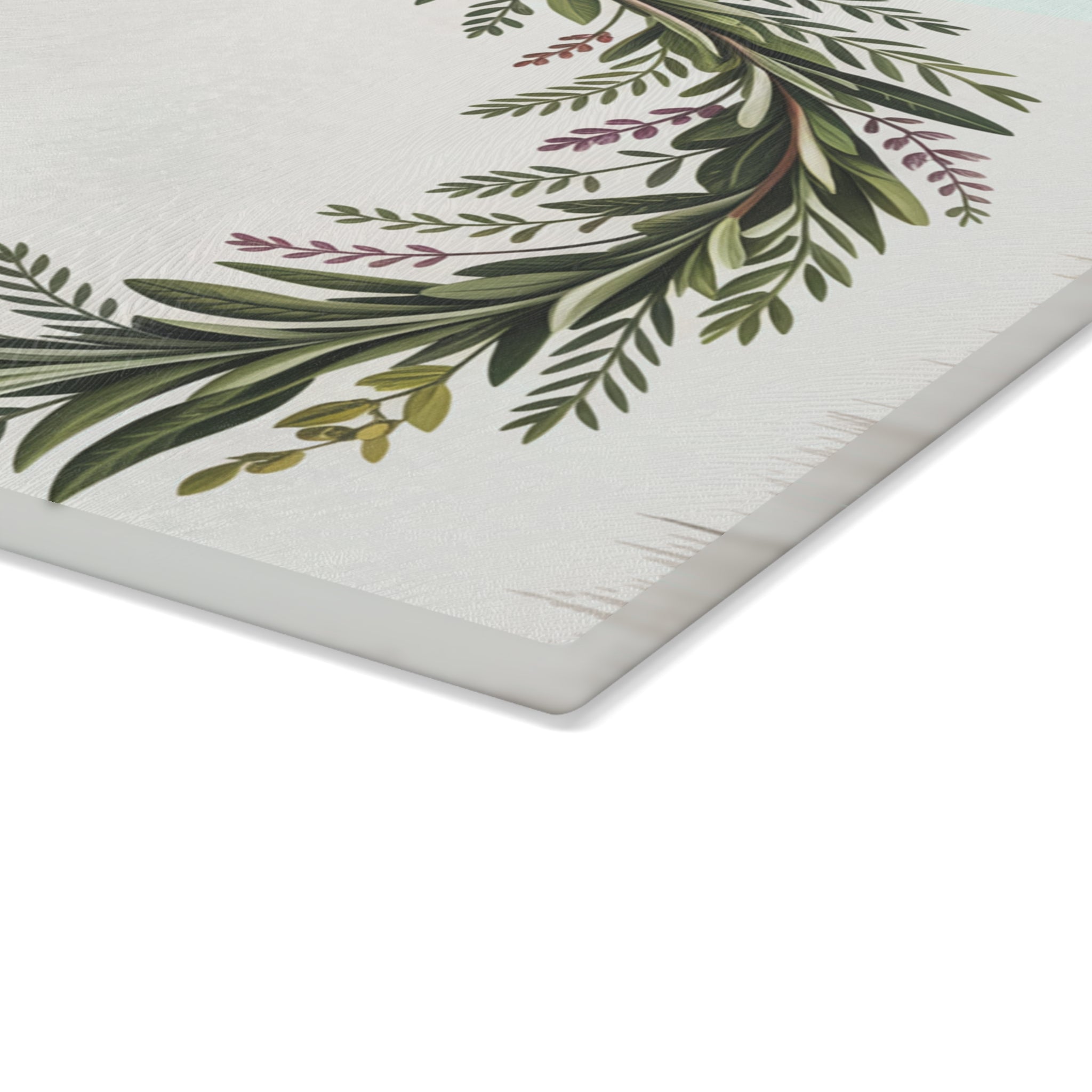 Green Laurel Wreath Glass Cutting Board | Botanical Kitchen Decor