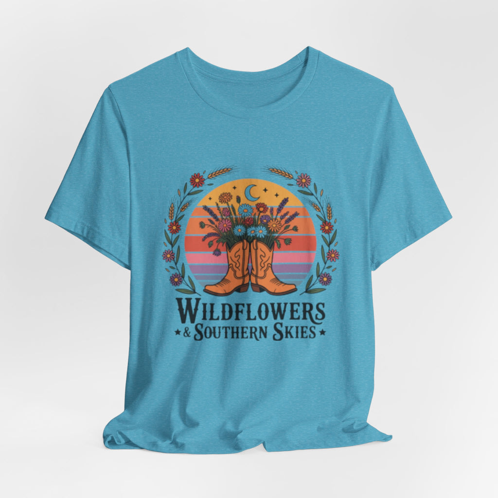 Wildflowers & Southern Skies Cowboy Boots Floral Tee
