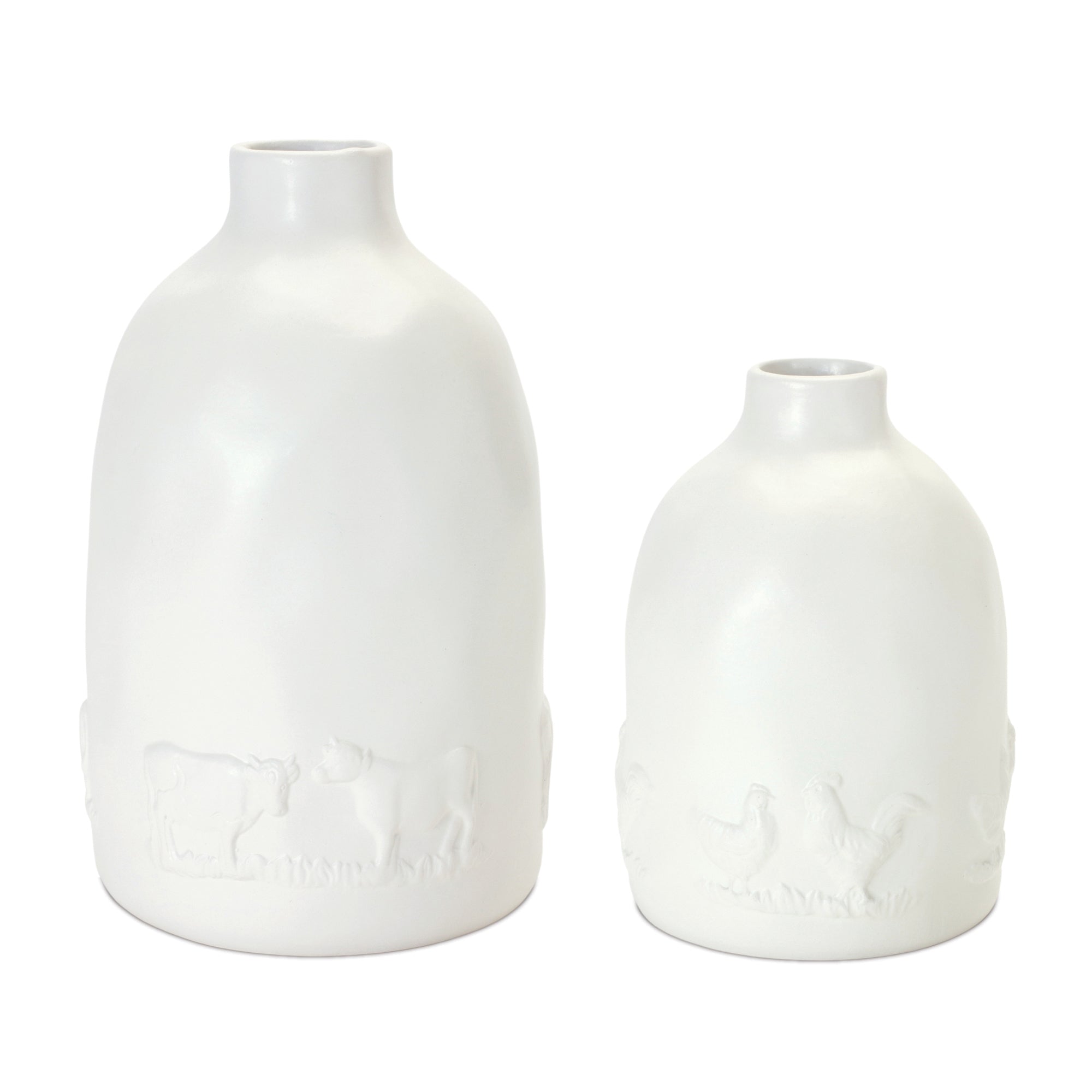 Set of 2 Farmhouse Ceramic Farm Animal Vases