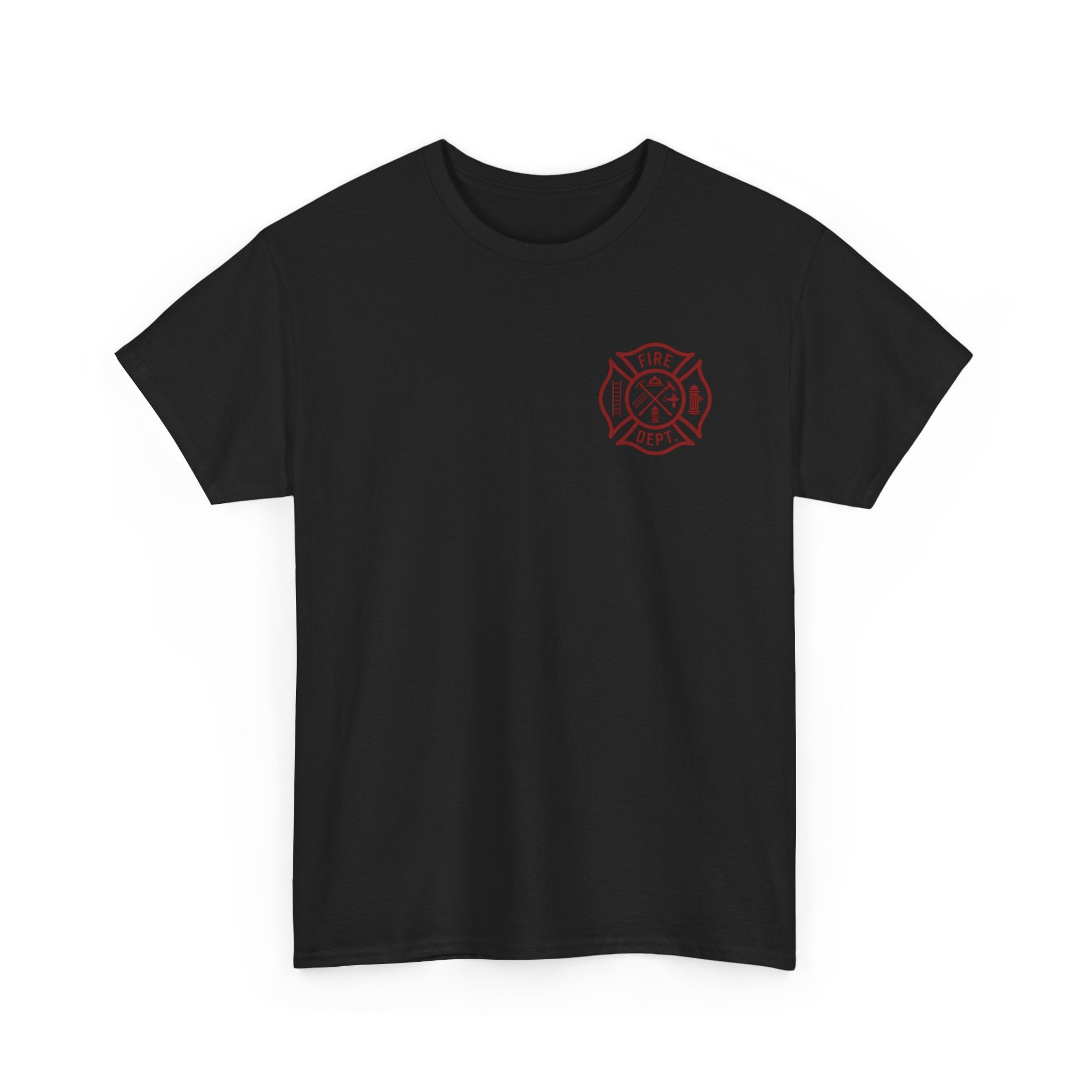 Fire Dept Maltese Cross T-Shirt — Firefighter Tee with Back Graphic