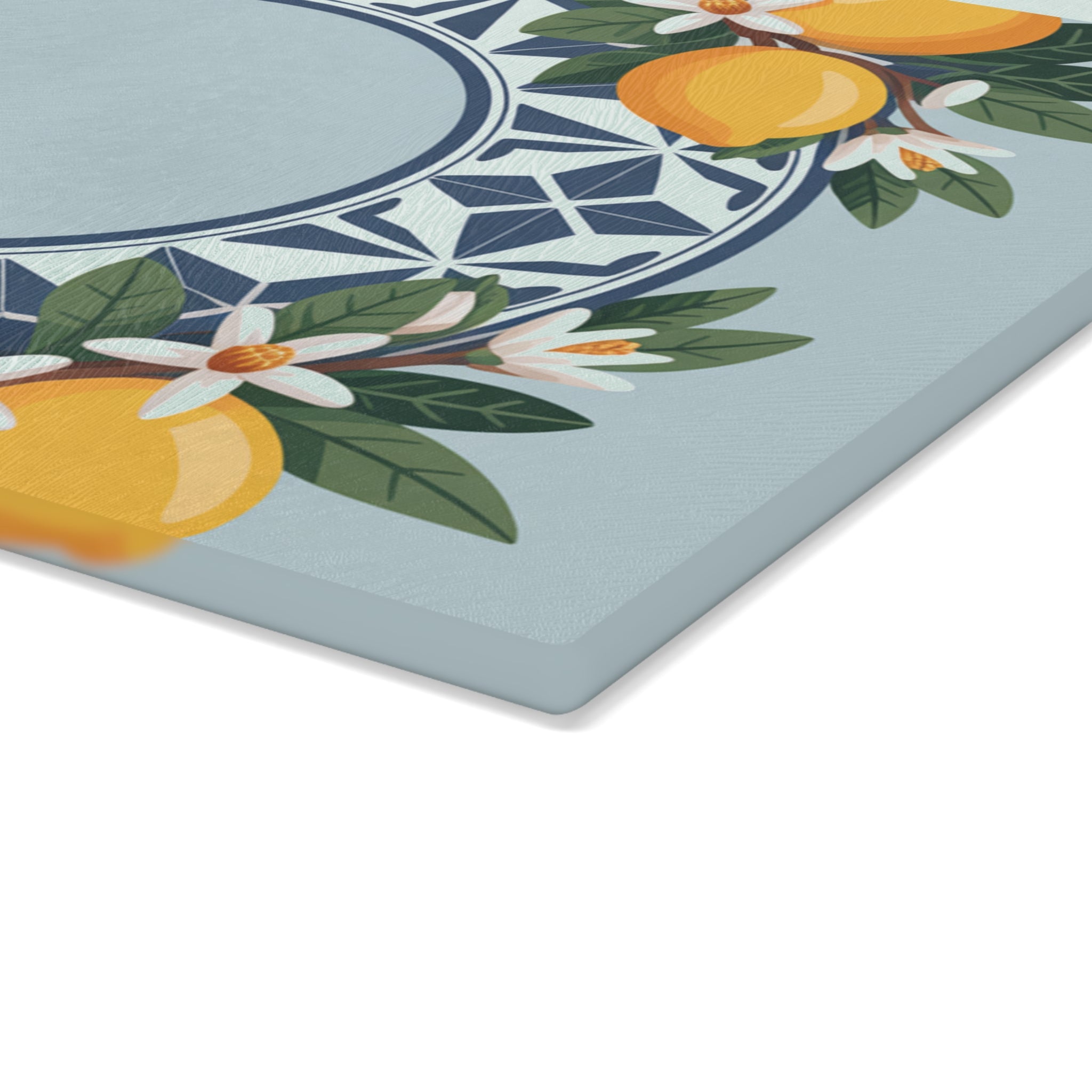 Lemon Tile Wreath Glass Cutting Board | Citrus Kitchen Decor