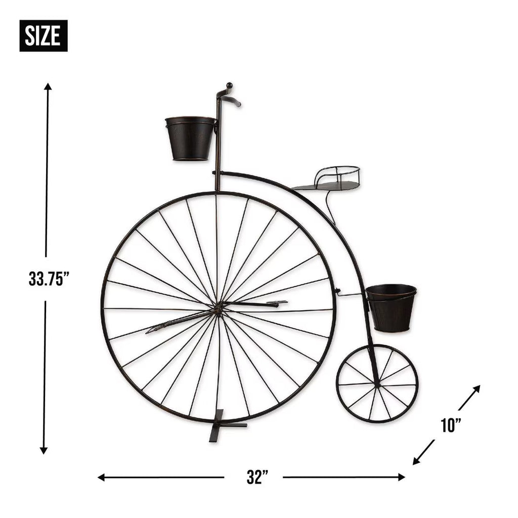 Old-Fashioned High-Wheel Bicycle Plant Stand – 3-Pail Iron Garden Accent