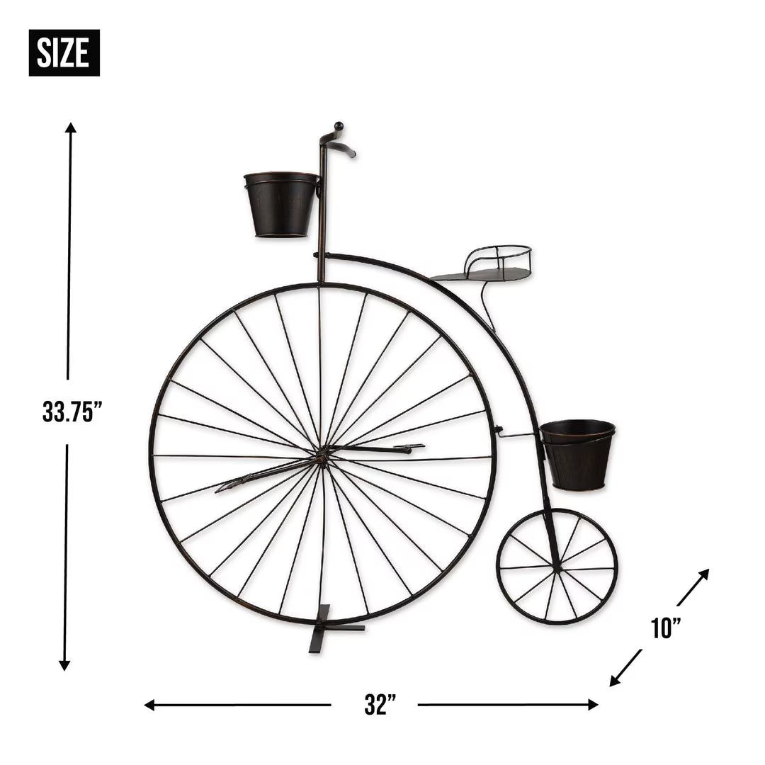 Old-Fashioned High-Wheel Bicycle Plant Stand – 3-Pail Iron Garden Accent