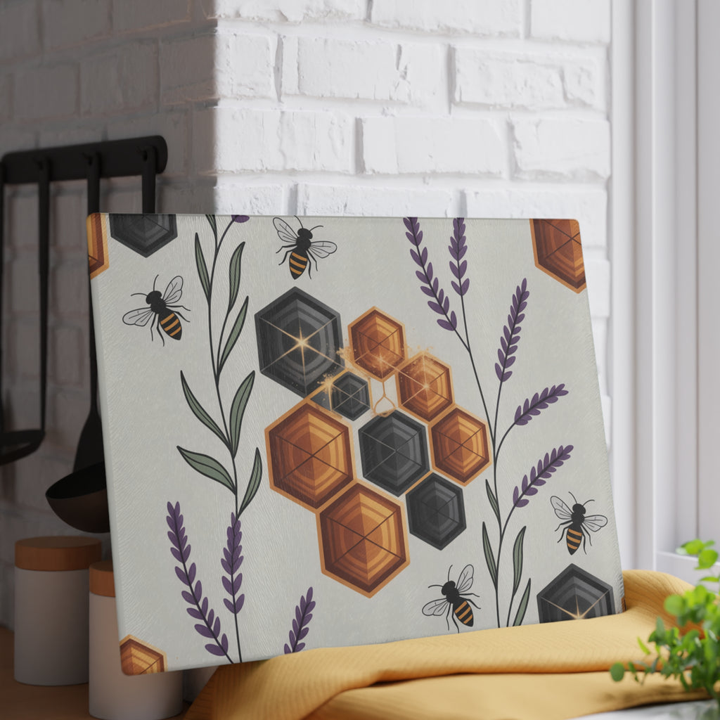 Beekeeper Gift Glass Cutting Board Apiary Decor Honey Bee Hive Counter Saver